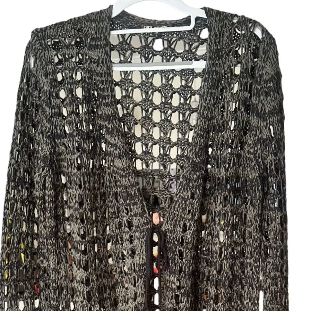 DIDI Womens Long Open Knit Lightweight Cardigan Dark Green/Black Size Med - Picture 3 of 13